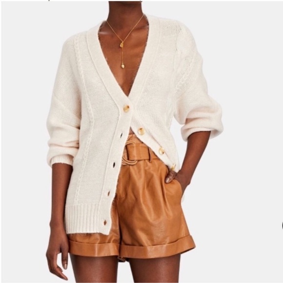 NWT STAUD Blake Mohair Cable Knit Cardigan Sweater - M - Ivory - Picture 3 of 10